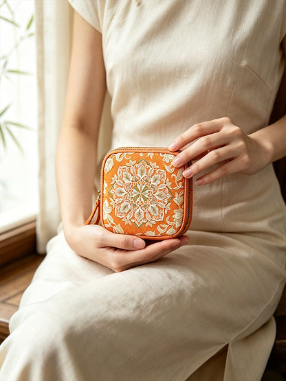 Colorful Lotus & Bao Xiang Floral Song Brocade Card Holder | 彩莲宝相花宋锦卡包