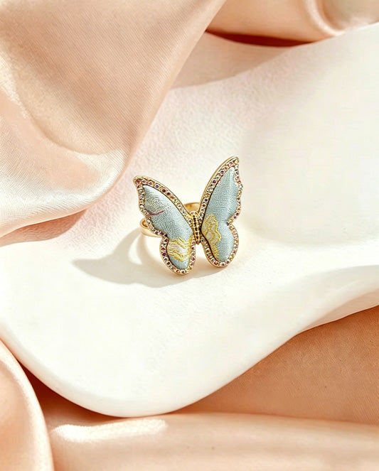 Qian Xiaoping Dragon-Horse Spirit Song Brocade Butterfly Ring | 钱小萍龙马精神纹宋锦蝴蝶戒指