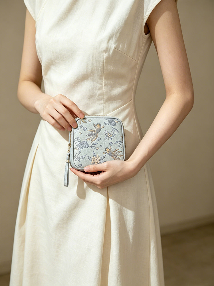 Mother-of-Pearl Craft Osmanthus & Small Goldfish Song Brocade Card Holder | 螺钿工艺桂花小金鱼宋锦卡包