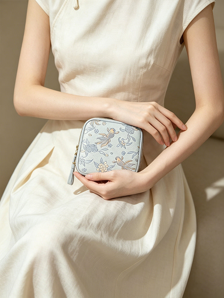 Mother-of-Pearl Craft Osmanthus & Small Goldfish Song Brocade Card Holder | 螺钿工艺桂花小金鱼宋锦卡包