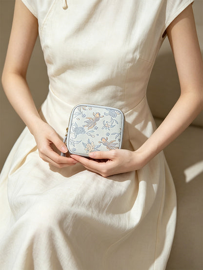 Mother-of-Pearl Craft Osmanthus & Small Goldfish Song Brocade Card Holder | 螺钿工艺桂花小金鱼宋锦卡包