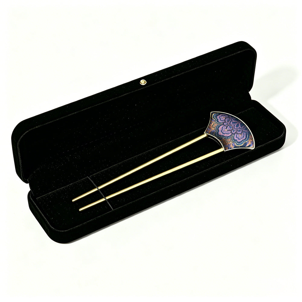 Ink Cyan Treasure Flower Song Brocade Hairpin by Lu Meiying 陆美英墨青色宝相宋锦发簪