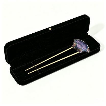 Ink Cyan Treasure Flower Song Brocade Hairpin by Lu Meiying 陆美英墨青色宝相宋锦发簪