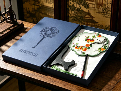 Persimmons for Good Luck Suzhou Embroidery Round Fan 柿柿如意苏绣团扇