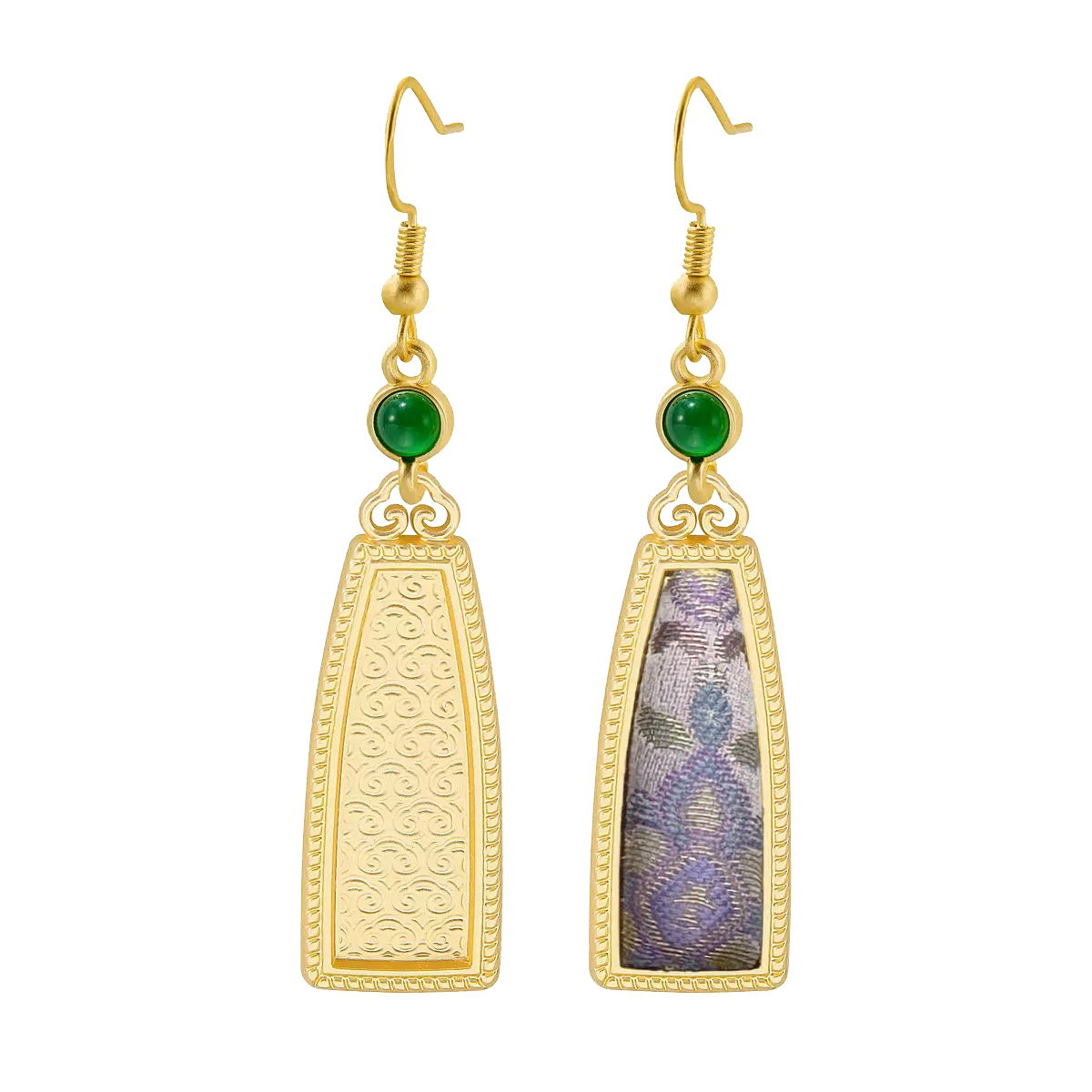 Yujiutian Purple Treasure Flower Song Brocade Ladder-shaped Earrings 御九天紫宝相宋锦长梯型耳环