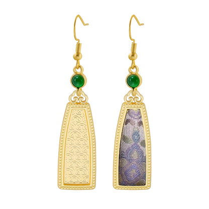 Yujiutian Purple Treasure Flower Song Brocade Ladder-shaped Earrings 御九天紫宝相宋锦长梯型耳环