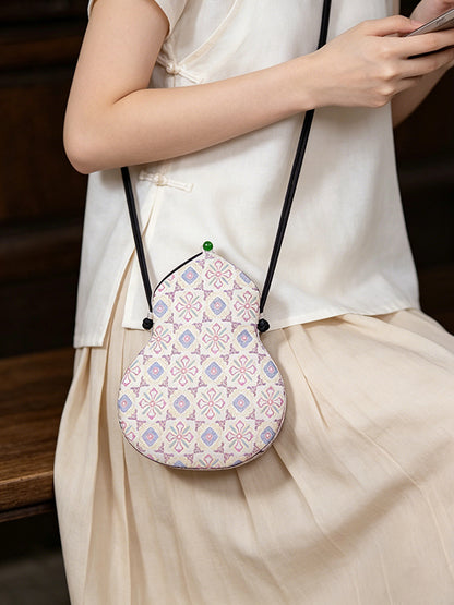 Multicolor Dragon Phoenix Lion Round Medallion Song Brocade Gourd Crossbody Bag | 五彩团龙凤狮纹宋锦葫芦斜挎包