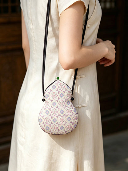 Multicolor Dragon Phoenix Lion Round Medallion Song Brocade Gourd Crossbody Bag | 五彩团龙凤狮纹宋锦葫芦斜挎包