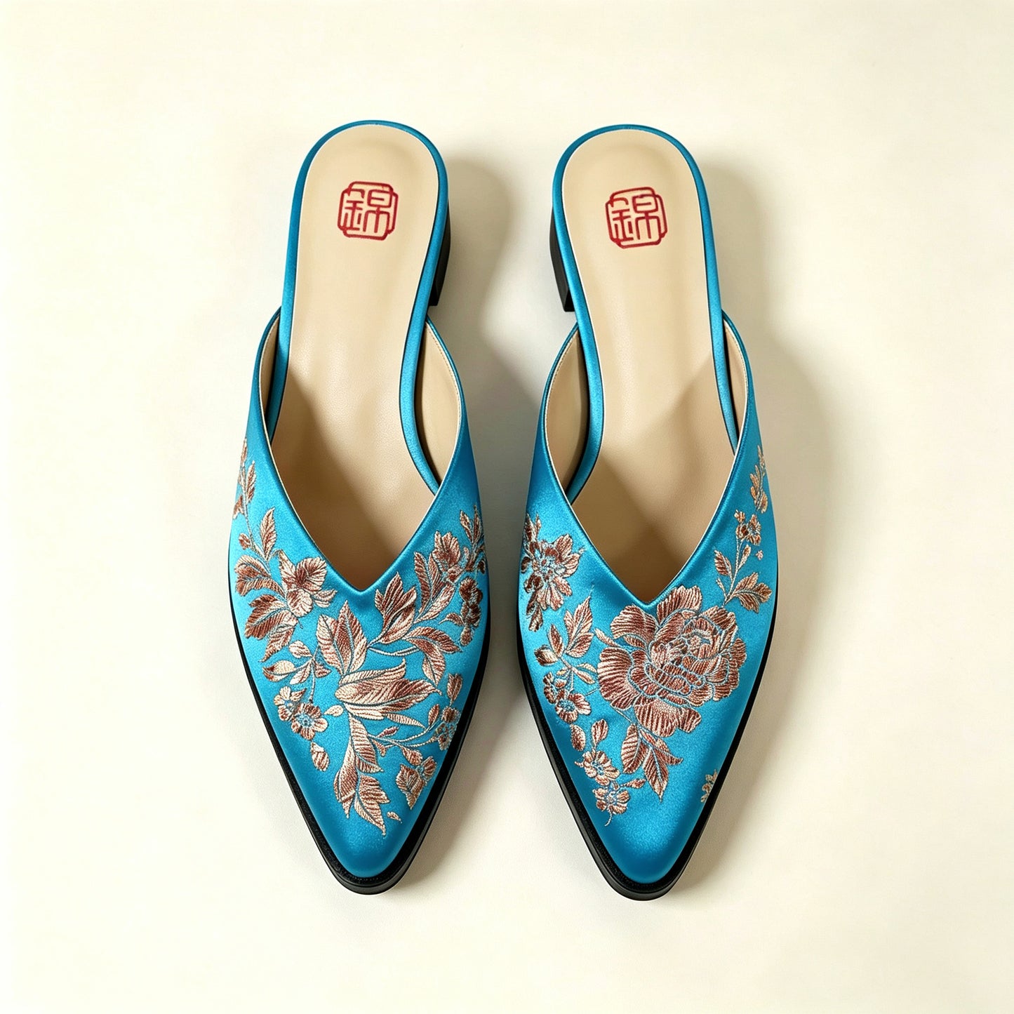 Custom Vintage Old‑Stock Brocade‑Satin Pointed‑Toe Shoes | 定制老缎复古尖头鞋