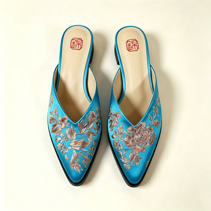 Custom Vintage Old‑Stock Brocade‑Satin Pointed‑Toe Shoes | 定制老缎复古尖头鞋