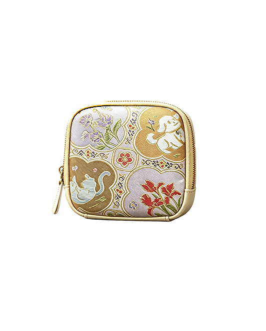 Playful Cats & Dogs Spring Scene Tang Brocade Card Holder | 猫狗闹春唐锦卡包