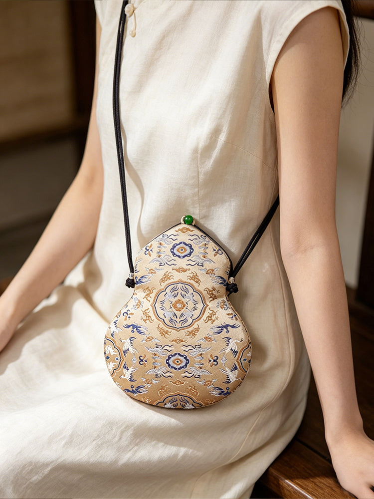 Crane & Deer Spring Song Brocade Gourd Crossbody Bag | 鹤鹿同春宋锦葫芦斜挎包