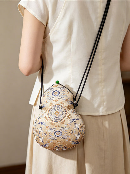 Crane & Deer Spring Song Brocade Gourd Crossbody Bag | 鹤鹿同春宋锦葫芦斜挎包