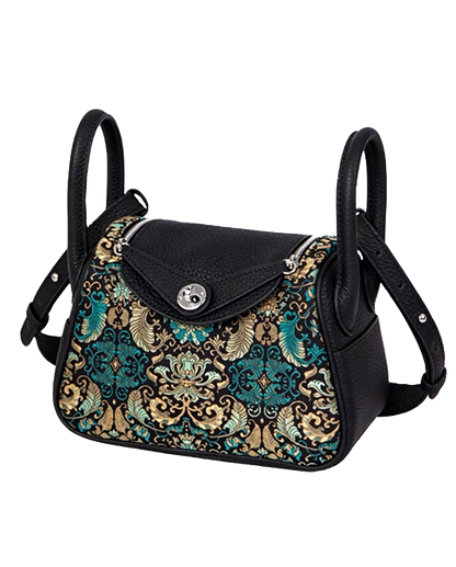 Shangjiukai Shiny Gold Green Banana Leaf & Lotus Pattern Song Brocade Pillow Bag | 上久楷炫金绿蕉叶莲纹宋锦枕头包