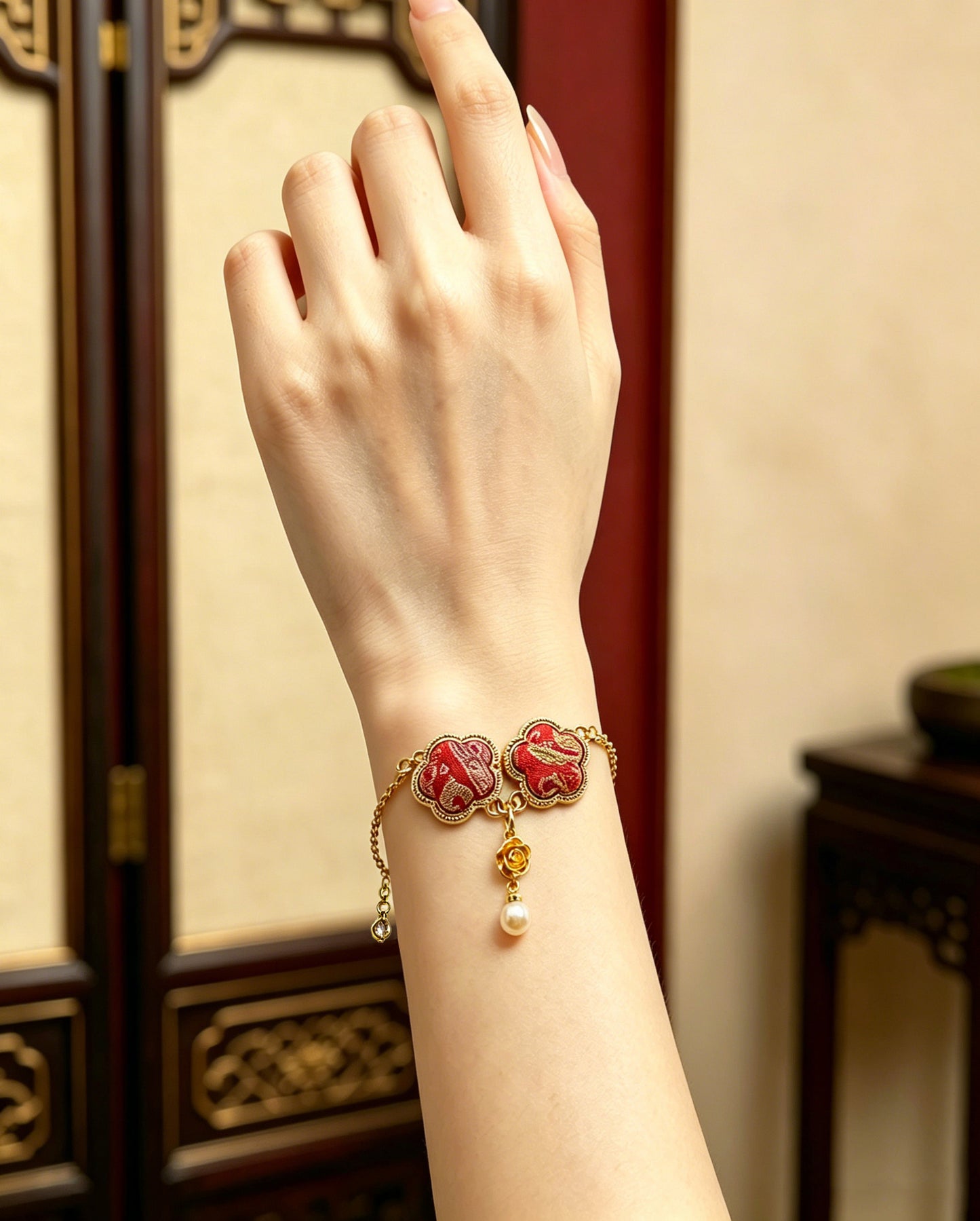 Shangjiukai Red Badayun Song Brocade Bracelet | 上久楷红八达晕宋锦手链