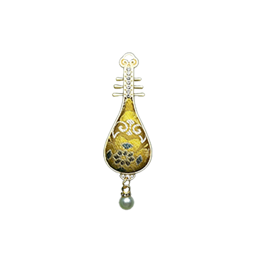 Golden Treasure Flowers & Fortune Song Brocade Brooch · Sanma 三马金色宝相八方来财宋锦胸针
