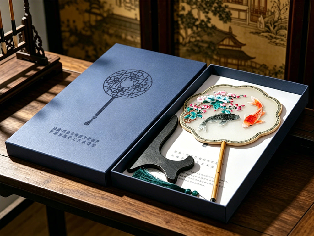 Flowers & Lucky Koi Suzhou Embroidery Round Fan 繁花锦鲤苏绣团扇