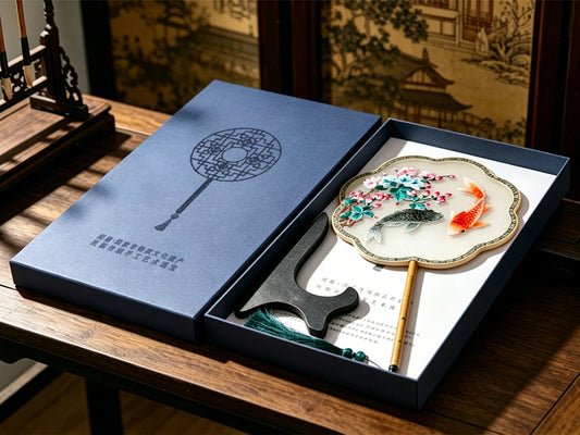 Flowers & Lucky Koi Suzhou Embroidery Round Fan 繁花锦鲤苏绣团扇