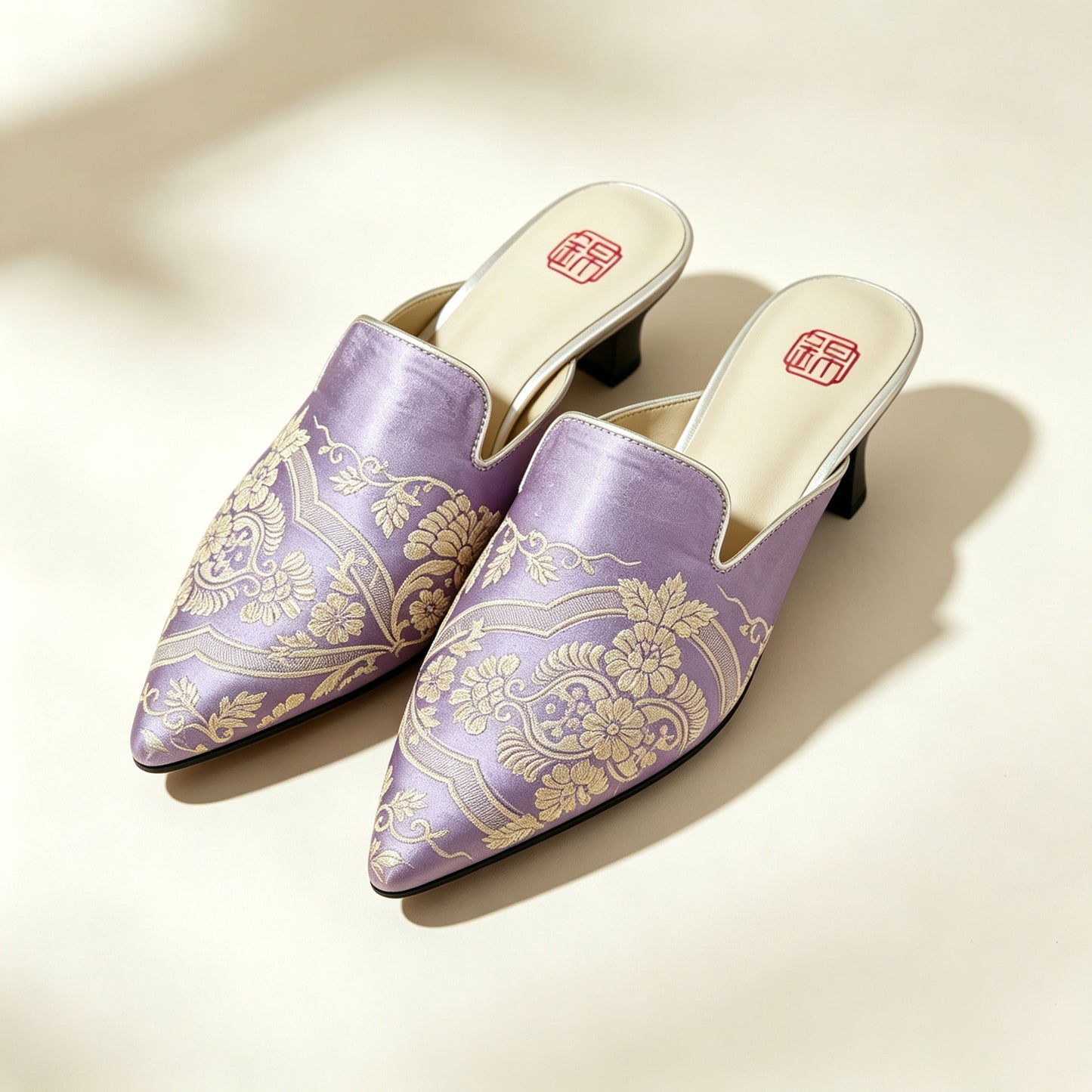 Custom Lavender Vintage Satin Embroidered Mules | 定制款淡紫色老缎面刺绣穆勒鞋