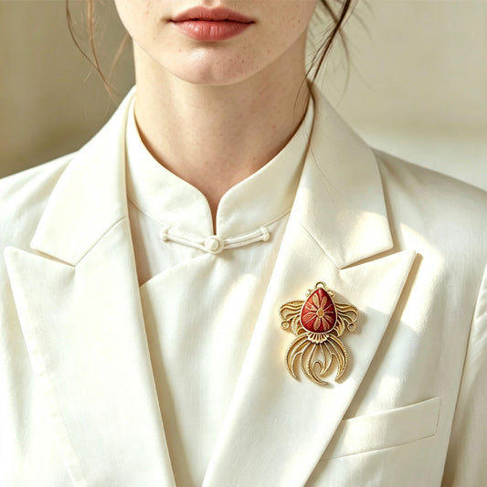 Ruyi & Treasure Flower Floating Light Brocade Brooch by Li Dexi 李德喜如意宝相花浮光锦胸针