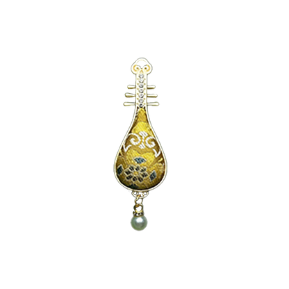 Golden Treasure Flower & All-Round Fortune Song Brocade Brooch · Sanma 三马金色宝相八方来财宋锦胸针