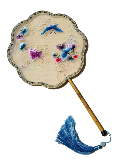 Auspicious Clouds & Colorful Butterflies Suzhou Embroidery Round Fan 祥云彩蝶苏绣团扇