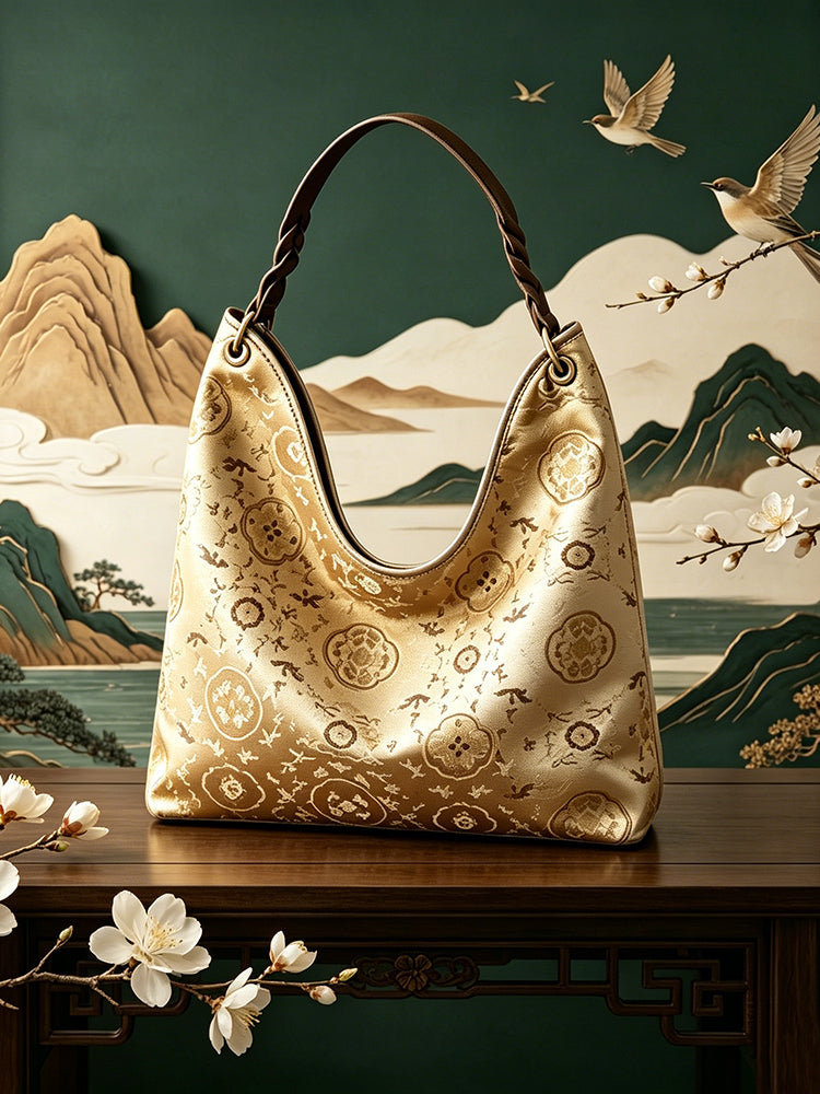 Crane & Deer in Spring Song Brocade Shoulder Bag 鹤鹿同春宋锦单肩包