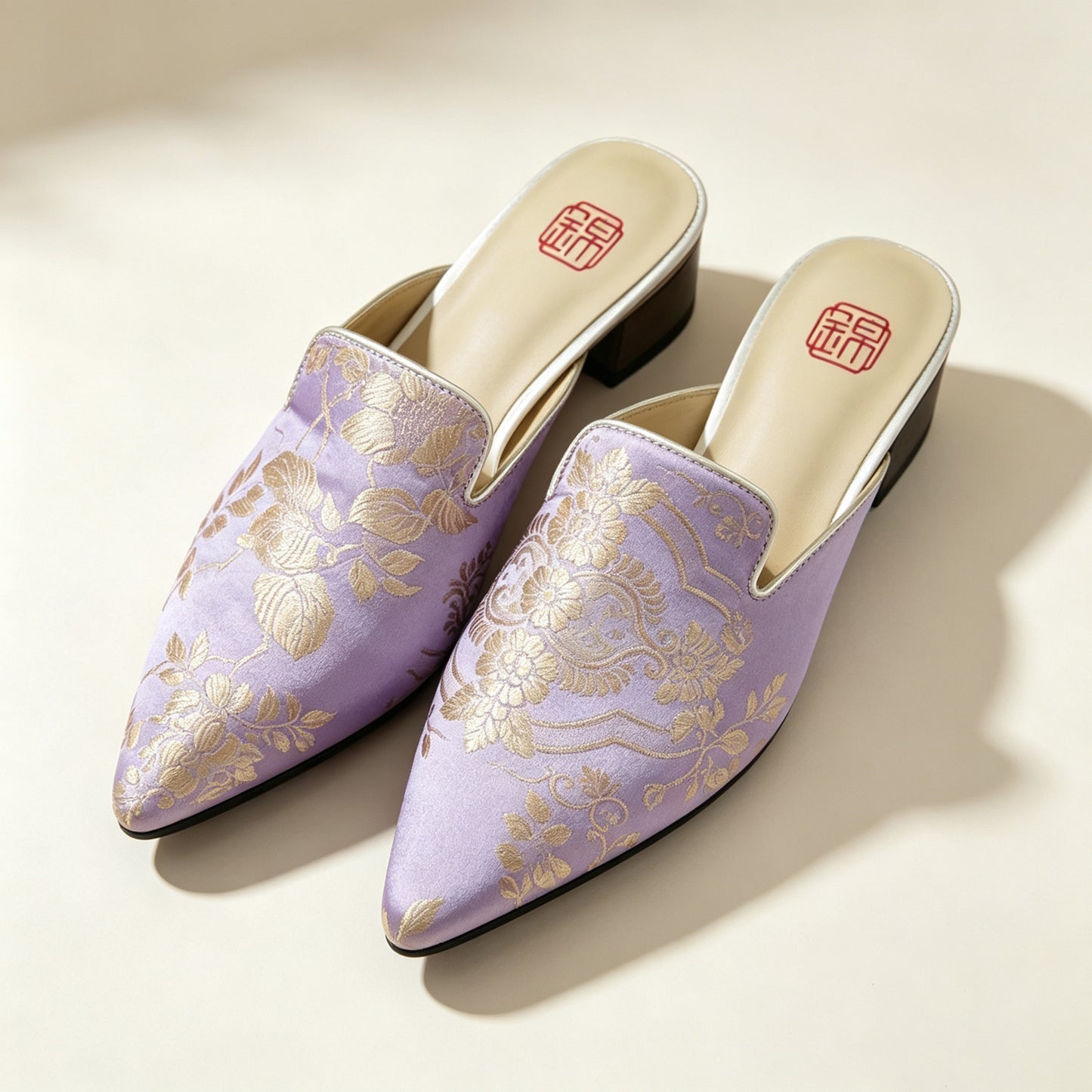 Custom Lavender Vintage Satin Embroidered Mules | 定制款淡紫色老缎面刺绣穆勒鞋