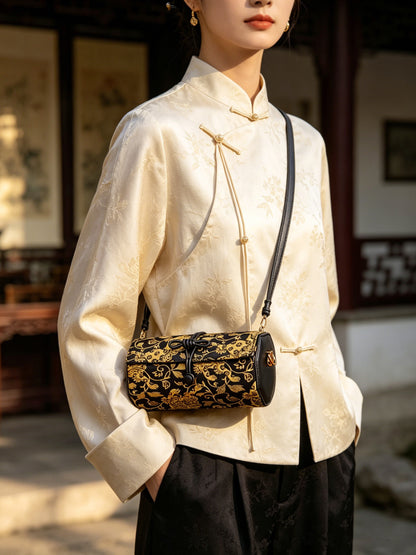 Shangjiukai Four-Square Lion Song Brocade Cylinder Crossbody Bag | 上久楷四方狮宋锦圆筒斜挎包