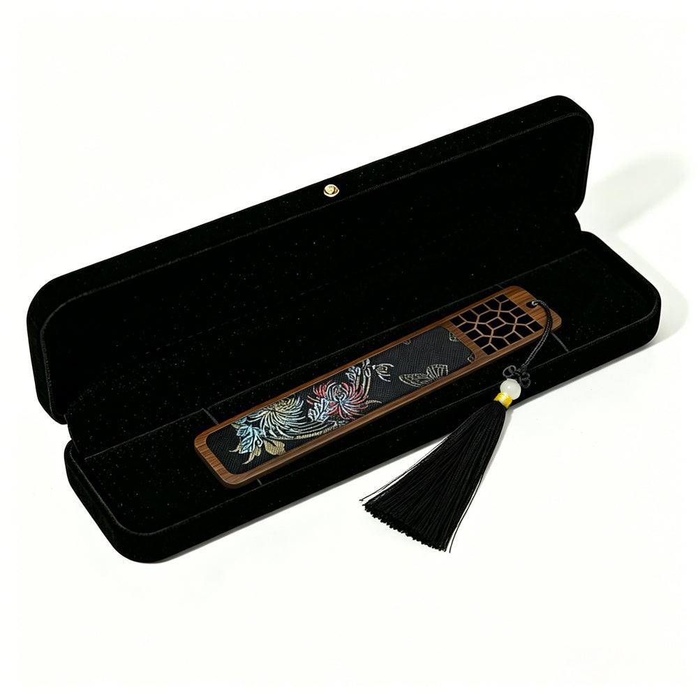 Four Gentlemen Song Brocade Bookmark by Zhang Guoquan 张国权四君子宋锦书签