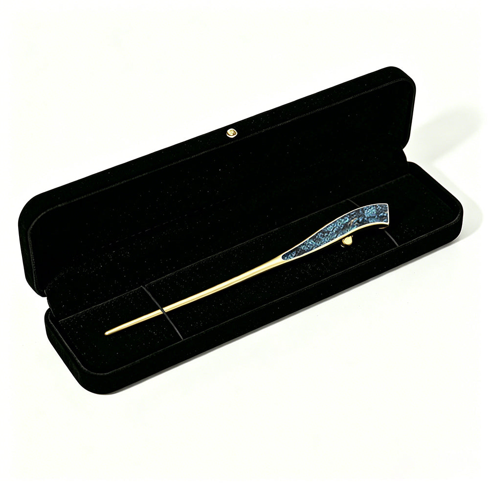 Navy Badayun Song Brocade Hairpin with Mother-of-Pearl Inlay · Shangjiukai 上久楷螺钿藏蓝八达晕宋锦发簪