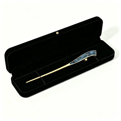 Navy Badayun Song Brocade Hairpin with Mother-of-Pearl Inlay · Shangjiukai 上久楷螺钿藏蓝八达晕宋锦发簪