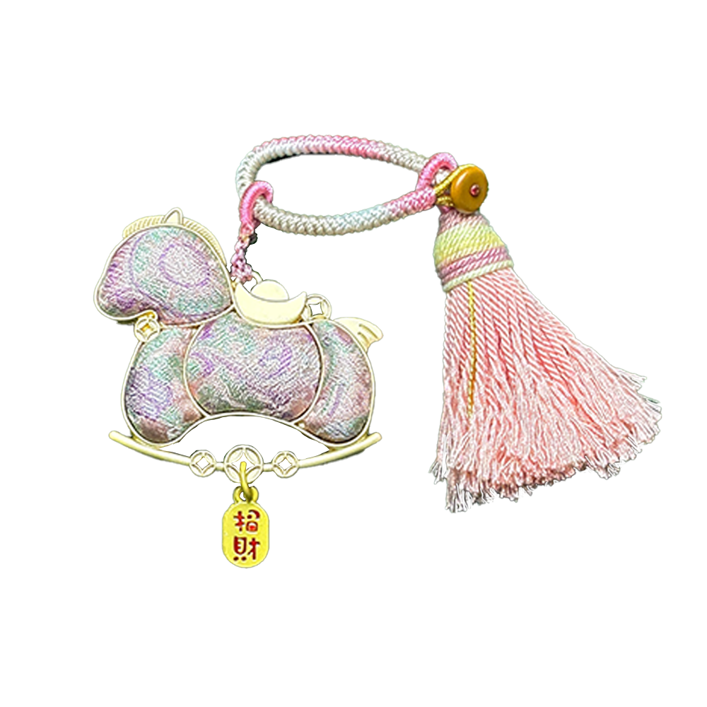 Sanma Pink "Bada Yun" Song Brocade Bag Charm 三马粉色八达晕宋锦包挂
