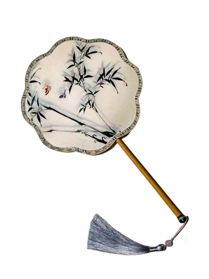 Butterflies Dancing Among Bamboos Suzhou Embroidery Round Fan 竹栖蝶舞苏绣团扇