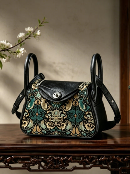 Shangjiukai Shiny Gold Green Banana Leaf & Lotus Pattern Song Brocade Pillow Bag | 上久楷炫金绿蕉叶莲纹宋锦枕头包