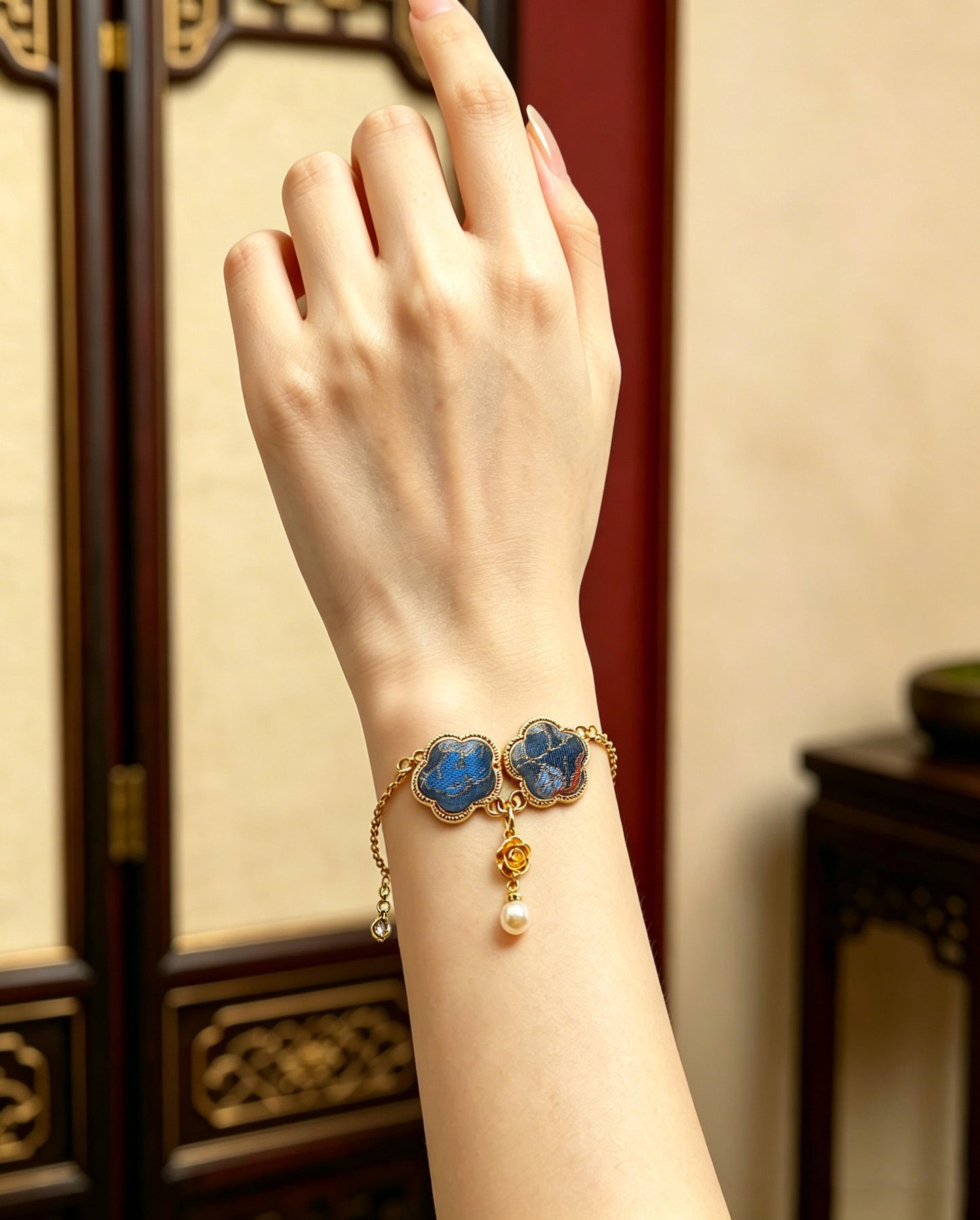 Qian Xiaoping Blue Immortal Grass Baoxiang Song Brocade Bracelet | 钱小萍蓝色仙草宝相宋锦手链