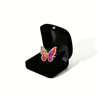 Lu Meiying Red Kui-Dragon Badayun Song Brocade Butterfly Ring | 陆美英红色夔龙八达晕宋锦蝴蝶戒指