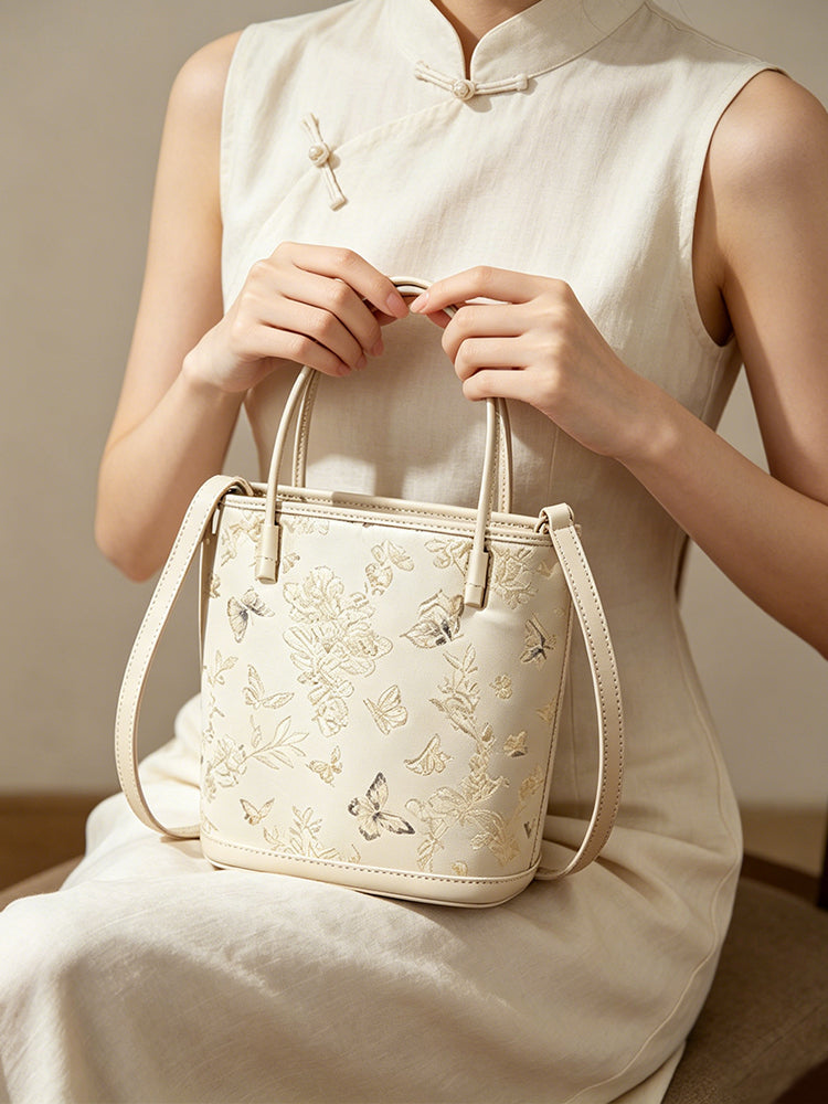 Floral & Butterfly Dream Song Brocade Handbag 花蝶绮梦宋锦手提包
