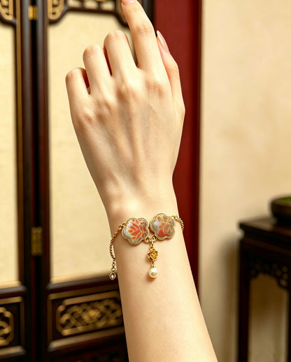 China Silk Hundred Flowers Dragon-Chasing Pattern Song Brocade Bracelet | 中国丝绸百花撵龙纹宋锦手链