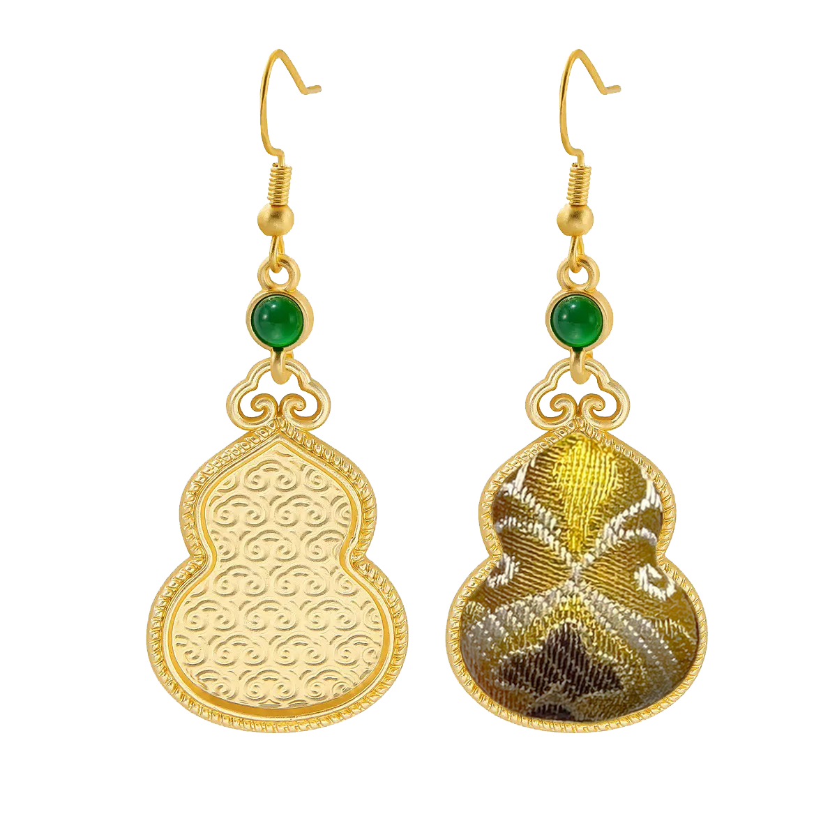 Sanma Golden Wealth from Eight Directions Song Brocade Large Gourd Earrings 三马金色八方来财宋锦大葫芦耳环