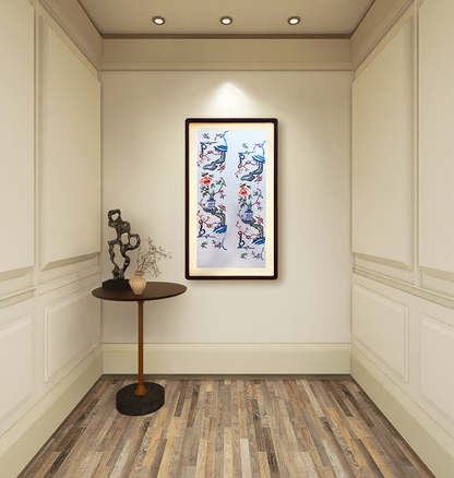 Four Seasons Flowers Plain Stitch Suzhou Embroidery Hanging Scroll 四季花卉平针绣苏绣挂画
