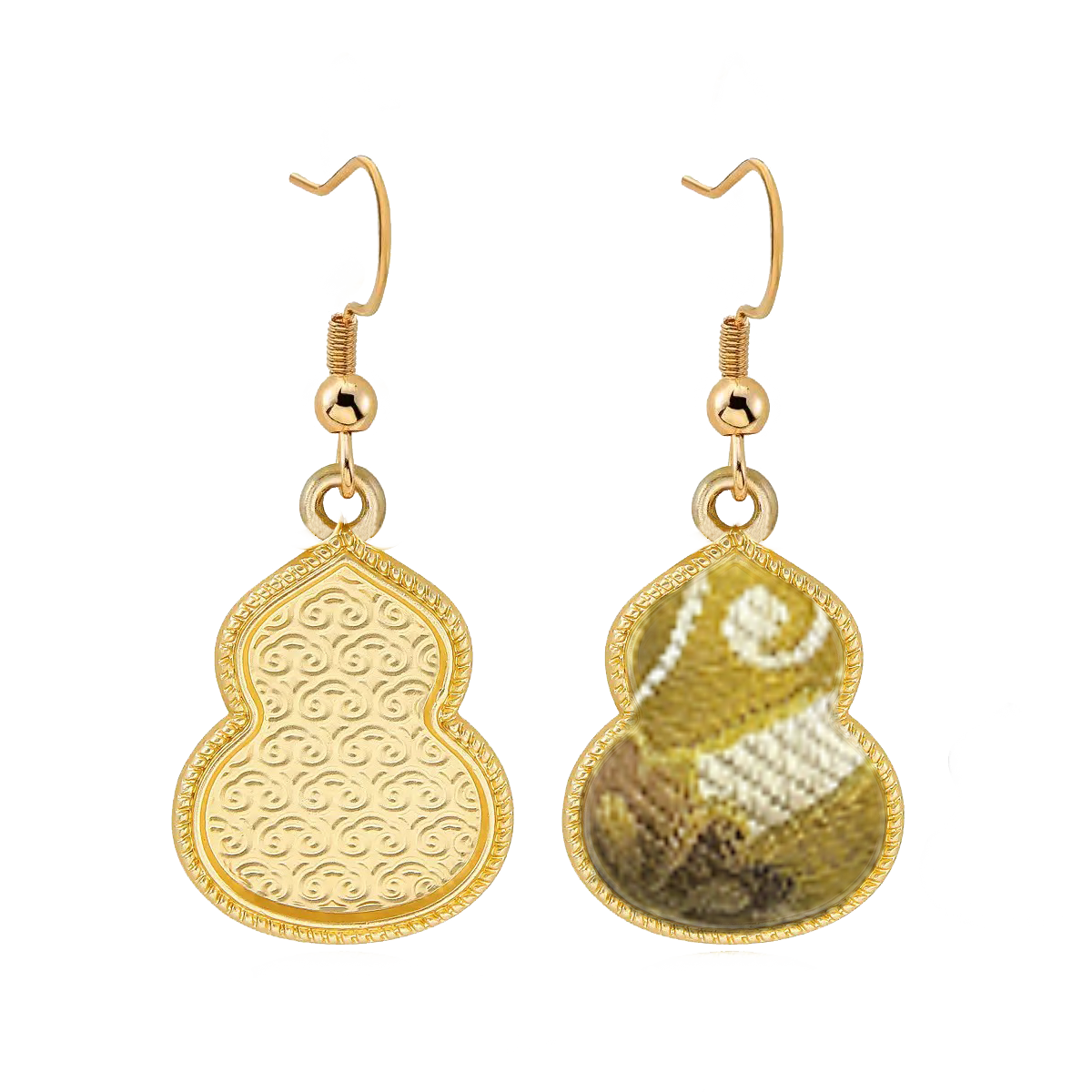 Song Brocade Earrings | Sanma, Yellow Treasure Flower Motif 三马黄色宝相宋锦耳环