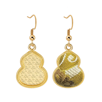 Song Brocade Earrings | Sanma, Yellow Treasure Flower Motif 三马黄色宝相宋锦耳环