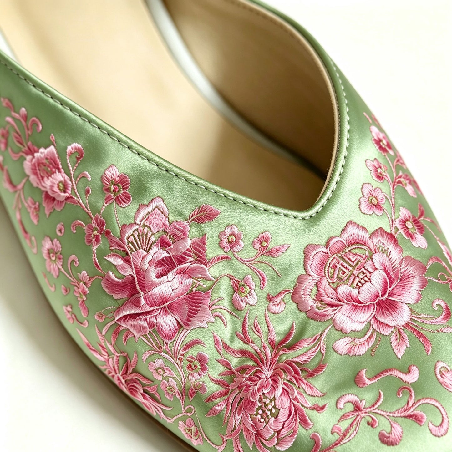 Custom Vintage Old‑Stock Brocade‑Satin Pointed‑Toe Shoes | 定制老缎复古尖头鞋
