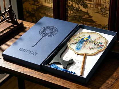 Peacocks Bless Fortune・Peony & Crabapple Suzhou Embroidery Floral Palace Fan 孔雀纳福苏绣团扇