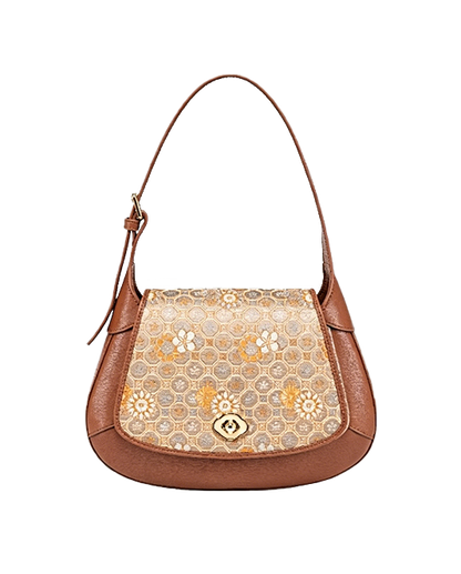 Turtle Shell Pattern Brocade Satin Crossbody Bag | 龟背纹织锦缎斜挎包