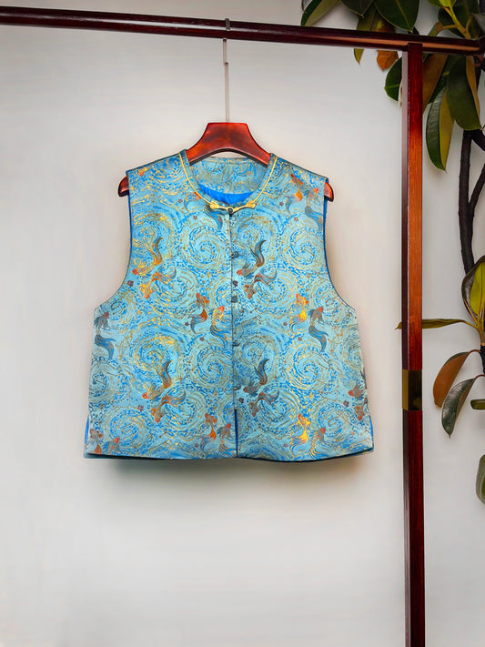 Song Brocade Waistcoat・Qian Xiaoping Pisces Gold-Woven Motif 钱小萍同款双鱼座织金宋锦马甲