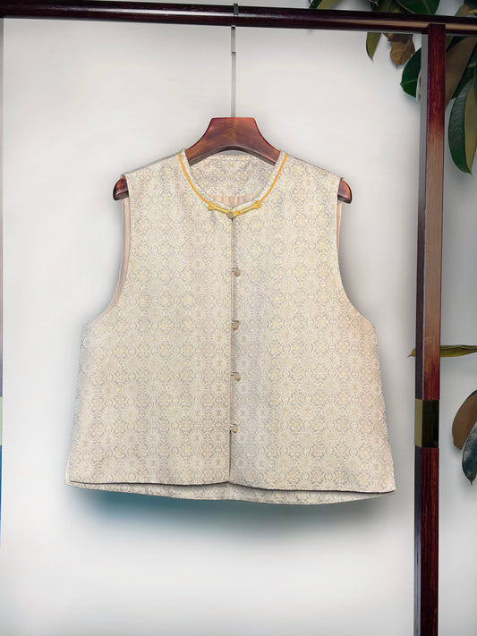 Song Brocade Waistcoat・White Ding Sheng Motif 白定胜纹宋锦马甲