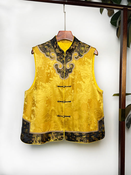 Song Brocade Waistcoat・Paired Floral Ruyi & Phoenix Spliced Design 对花如意凤纹拼宋锦马甲