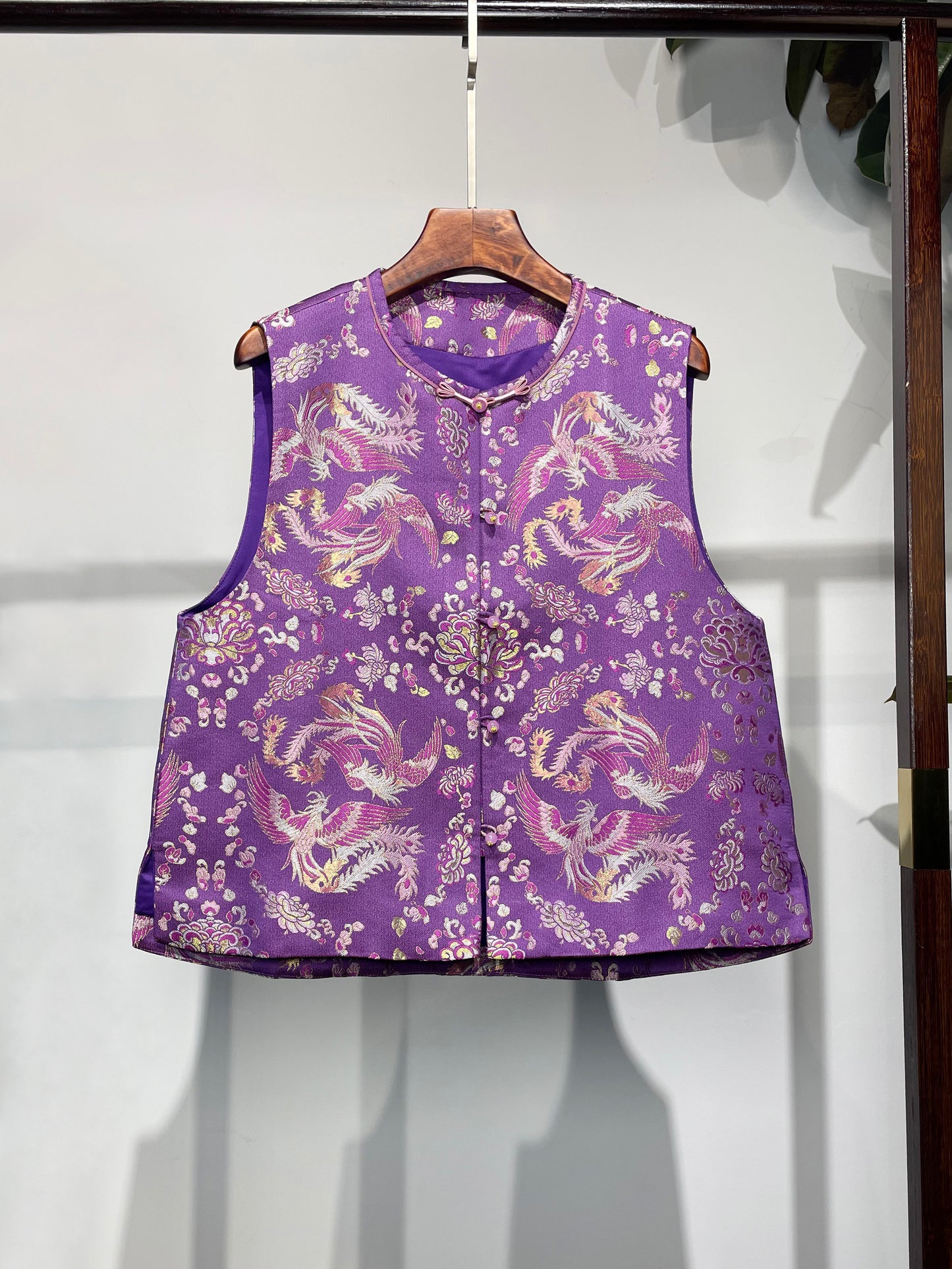 Song Brocade Waistcoat・Purple Flying Phoenix Motif 紫色凤凰于飞宋锦马甲